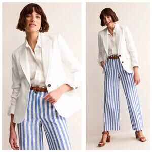Boden Marylebone Linen Blazer Women’s Size 8P White Classic Minimalist U0204